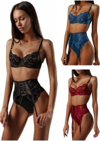 Ensemble de lingerie Candice 3 pièces-bleu-bordeaux-noir