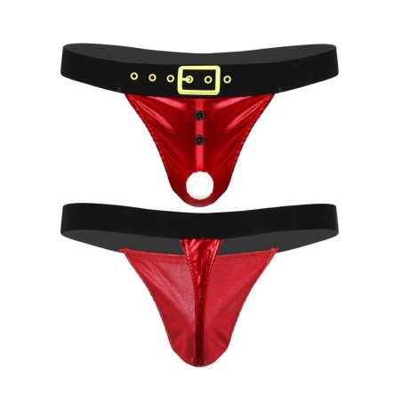 String Homme costume sexy père Noël rouge pompon blanc-sophie libertine