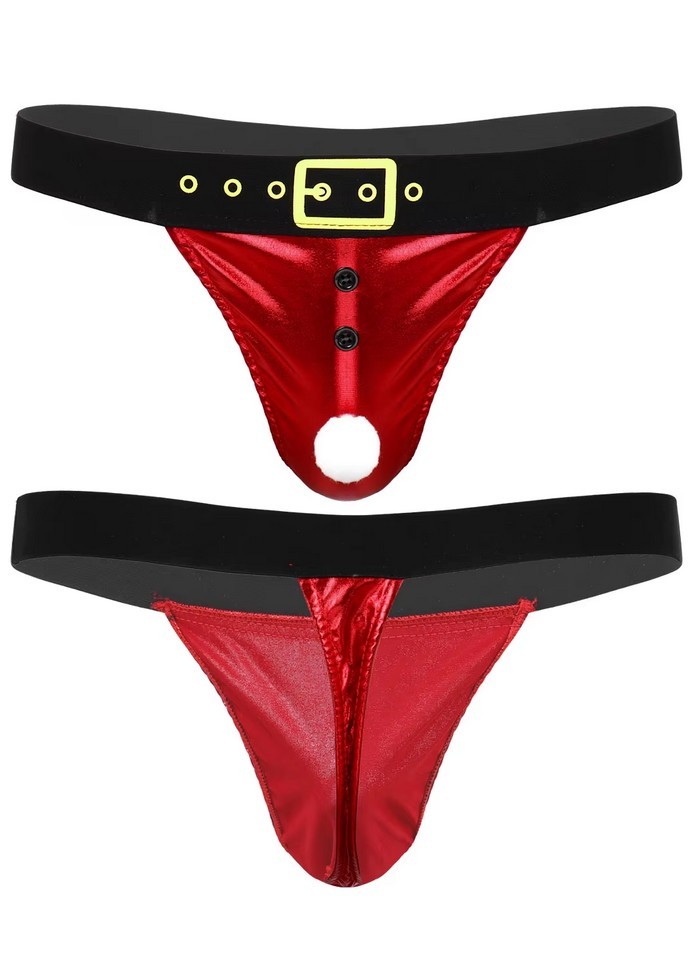 String Homme costume sexy père Noël rouge pompon blanc-sophie libertine