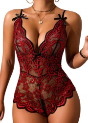 body ouvert en tulle noir avec motif dentelle rouge sexy en vente à vannes sophielibertine