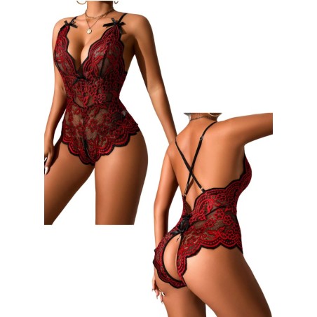 Body sexy saint valentin ouvert à l'entrejambe de couleur noir et rouge en vente chez sophielibertine