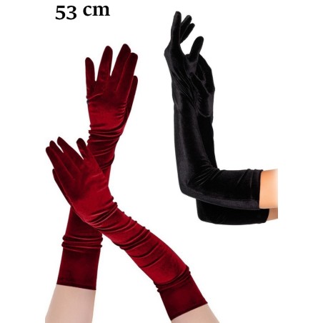 Gants longs en velours noir ou bordeaux 53 cm